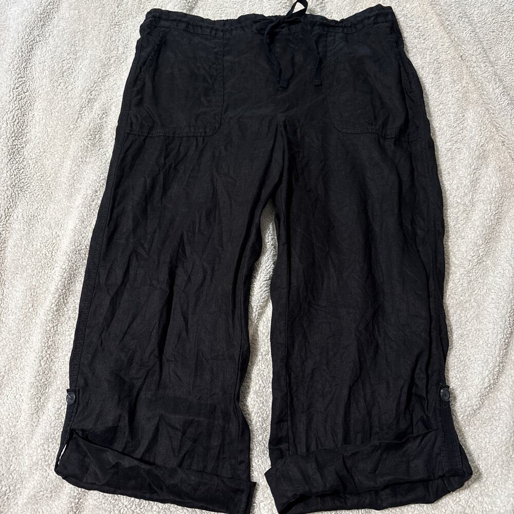 Caslon L 100% Linen Button Tab Roll Cuff Capris, Resort, Beach, Boho, Preppy,EUC